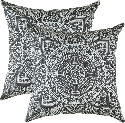 TreeWool Mandala Accent Throw Pillow Covers 18x18 Set of 2 (Graphite Gray) | Decorative Throw Pillowcases for Sofa & Couch; 100% Cotton Accent Covers Ideal for Spring & Summer Stylish Home Decor