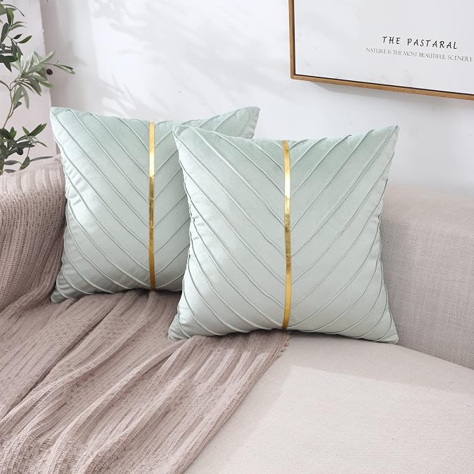 Velvet Throw Pillow Covers 26x26 Pack of 2 Gold Decor Mint Green