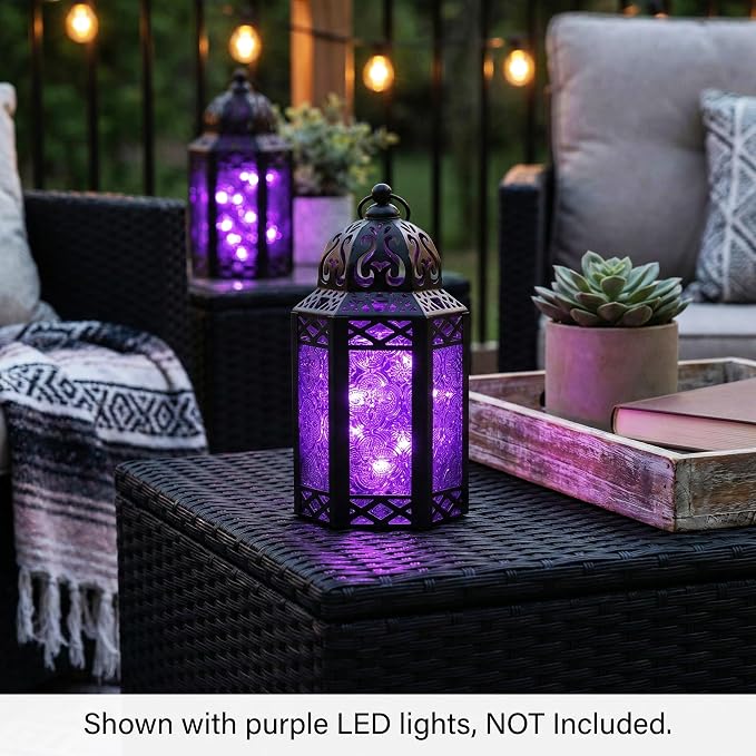 Vela Lanterns Decorative Indoor Moroccan Candle Holder Lamp, Purple, S | Gothic Home Decor, Whimsigoth Iron Goth Lamp, Hanging Witch Bedroom, Halloween Centerpiece, 8.5" Tall