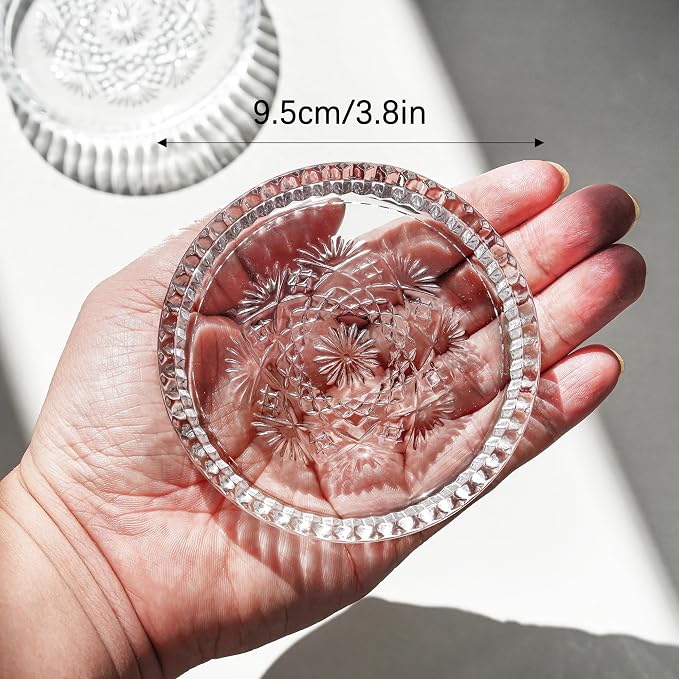 Set of 2 Glass Candle Holder Plates, 3.7'' Round Clear Pillar Candle Holder