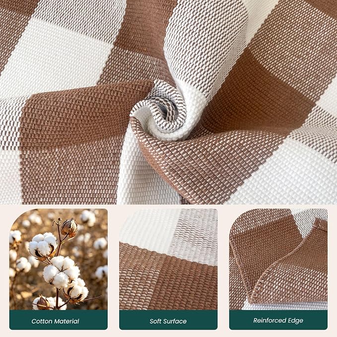 KOZYFLY Buffalo Plaid Area Rugs 2x3 Ft Brown and White Rug Front Door Mat | Washable Front Door Mat, Woven Cotton Outdoor Rug, Indoor Small Checkered Rug for Front Porch Kitchen Entryway Patio