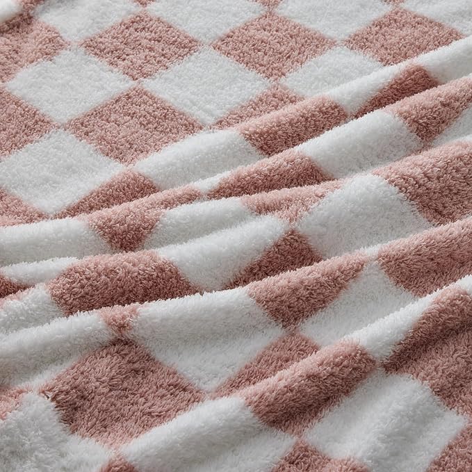 NEWCOSPLAY Knitted Throw Blanket for Couch Sofa Bed, Pink White, 50"x60" | Super Soft Plush, Fuzzy Fluffy Microfiber, Lightweight Cozy Blanket for Room Decor, All Season Use