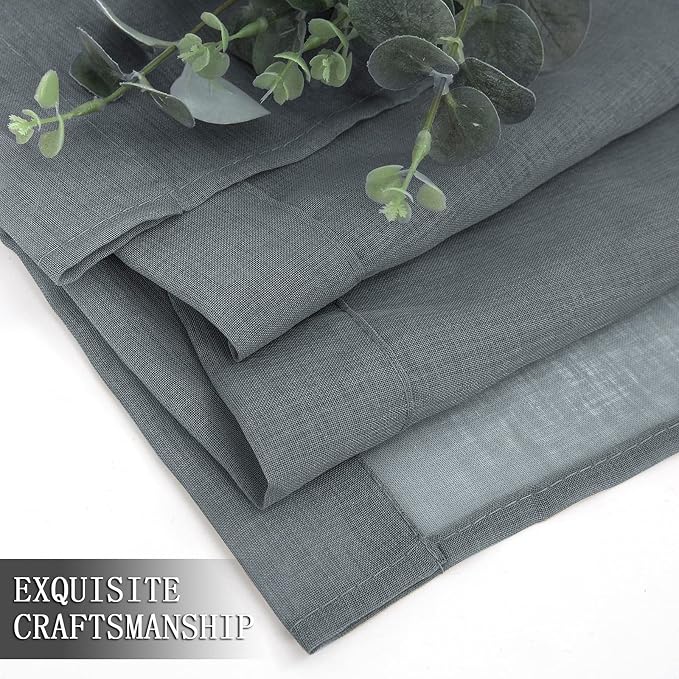 Tollpiz Sheer Curtains Linen Textured Bedroom Curtain Sheers Light Filtering Rod Pocket Voile Curtains for Living Room, 54 x 84 inches Long, Dark Grey, Set of 2 Panels