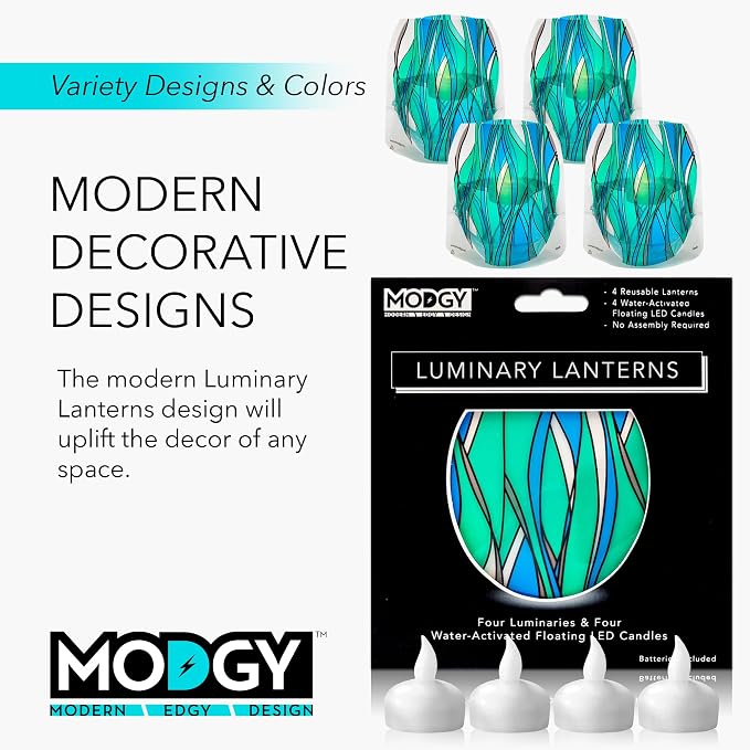 MODGY Luminary Lanterns Candle Holder Decorative Indoor Outdoor Decor, Plastic Candle Lantern Lamps for Wedding Table Centerpiece Porch with Flameless Floating LED Candles Heedo, Pack of 4