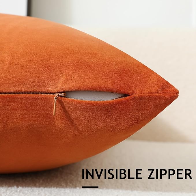 Stellhome Pack of 2, Fall Decorative Soft Velvet Throw Pillow Covers Square Soft Cushion Covers, Home Decor Decorations for Sofa Couch Bed Chair, 22 x 22 Inch/55 x 55 cm, Burnt Orange