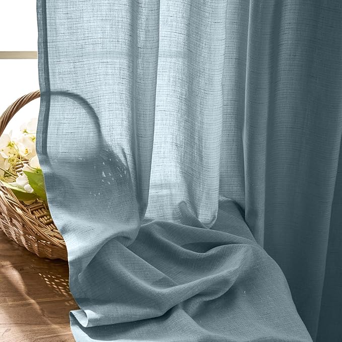 jinchan Linen Curtains Light Filtering Back Tab 50x84 Inch 2 Panels Blue | Semi Sheer Curtains 84 inch length for Bedroom Living Room, Modern Farmhouse Drapes with Rod Pocket, Natural Boho Curtains