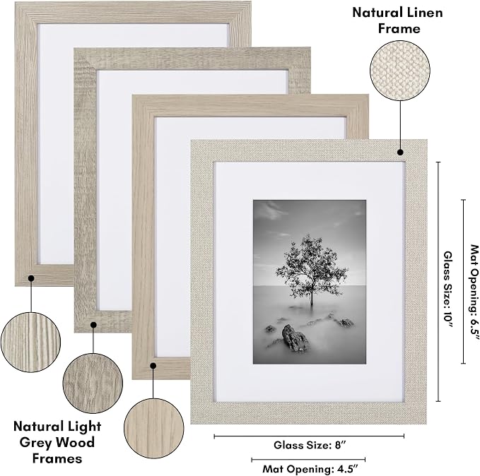 Americanflat Modern Farmhouse 8x10 Picture Frame Set of 4 - Use as 5x7 Picture Frame with Mat or 8x10 Frame Without Mat - Rustic Picture Frames with Engineered Wood, Shatter Resistant Glass, and Easel