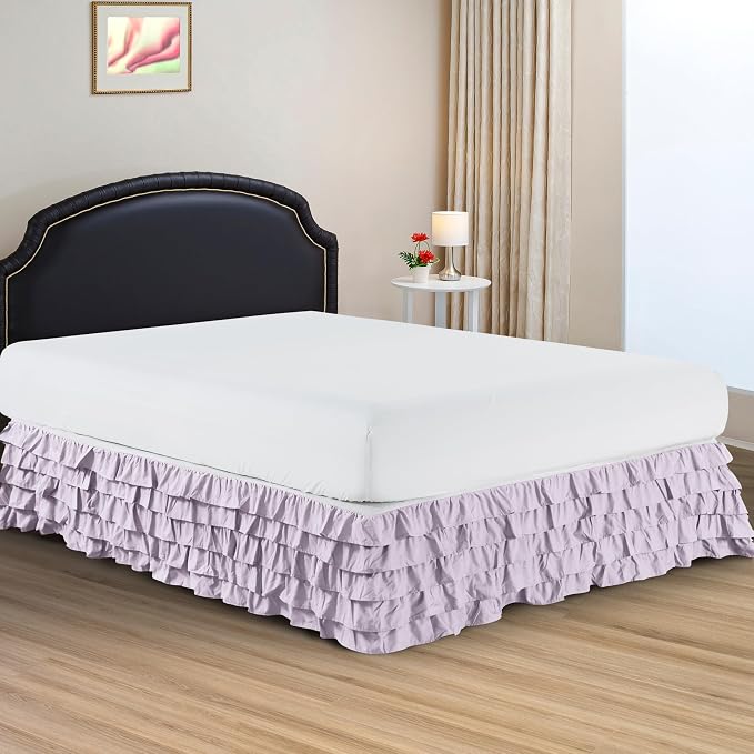 Elegant Comfort Luxurious Premium Quality 1500 Thread Count Wrinkle and Fade Resistant Egyptian Quality Microfiber Multi-Ruffle Bed Skirt - 15inch Drop, King, Lilac/Lavender