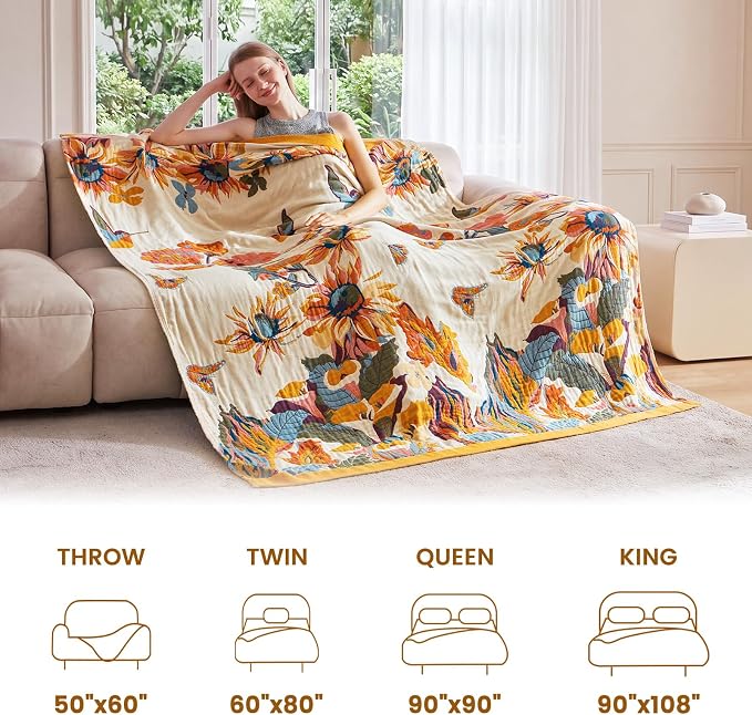 MSGKV Boho Throw Blanket 108"x90" King Cotton Blanket for Bed & Living Room | King Size Cotton Throw, Summer Breathable, Living Room Decor, Lightweight Comfort, Home Decorative Quilt, Machine Washable