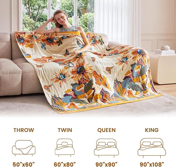 MSGKV Boho Throw Blanket 60"x80" 100% Cotton for Couch Bed, Summer Quilt | 100% Cotton Throw, Summer Blanket, Breathable Lightweight, Farmhouse Home Decor, Soft Comfort, Picnic Blanket