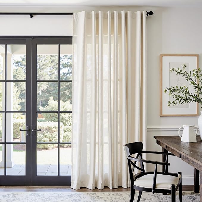 jinchan Linen Curtains Light Filtering Back Tab 84x84 Inch 1 Panel Beige | Semi Sheer Curtains 84 inch length for Bedroom Living Room, Modern Farmhouse Drapes with Rod Pocket, Natural Boho Curtains
