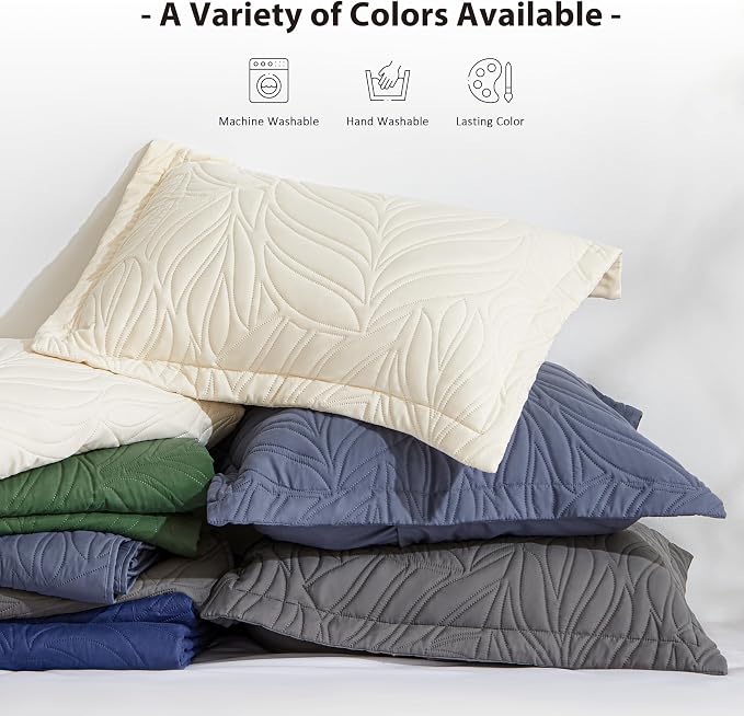 EXQ Home Quilt Set Full Queen Size Navy 3 Piece,Lightweight Soft Coverlet Modern Style Leaf Pattern Bedspread Set(1 Quilt,2 Pillow Shams)