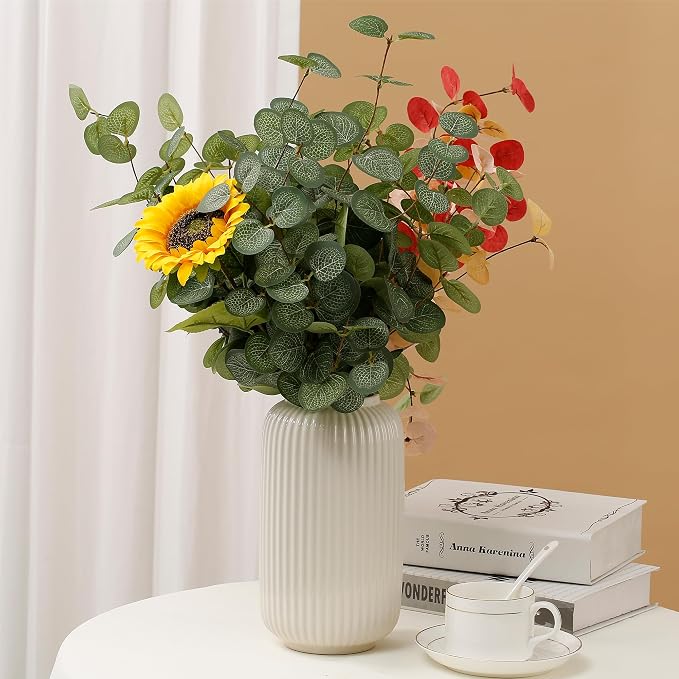 HNVNER 6 Bunches Artificial Eucalyptus Stems 24" Faux Eucalyptus Leaves Branches Silk Fake Green Foliage Artificial Plants Greenery for Flower Arrangement Home Wedding Party Decoration