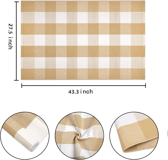 Front Door Mat Outdoor Entrance 27.5''x 43.3''Checkered Porch Rug Cotton Washable Farmhouse Layered Doormat for Indoor/Outdoor, Kitchen, Entryway,Bathroom