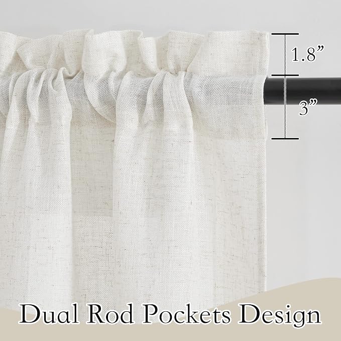 RYB HOME Semi Sheer Curtains Linen Textured Fabric 84 inches for Bedroom | Light & Half Privacy, Light and Airy, Window Drapes, Rod Pocket, W34 x L84, Linen, 2 Panels