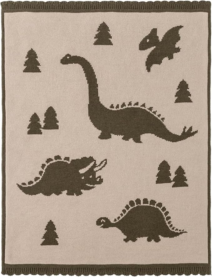 Berkshire Chenille Knit Throw Blanket,Ultra-Plush Reversible Soft Throw,Cozy Couch & Bed Blanket with Cute Pattern,Ideal Gift(30x40 Inches,Dino WalkKalamata)