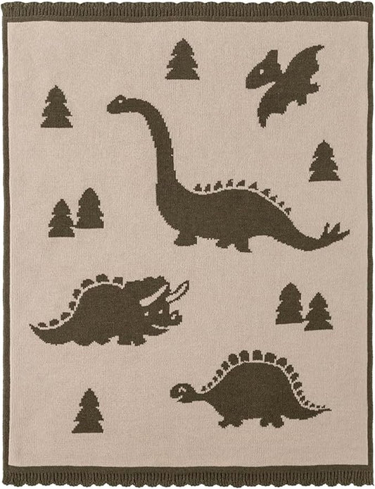 Berkshire Chenille Knit Throw Blanket,Ultra-Plush Reversible Soft Throw,Cozy Couch & Bed Blanket with Cute Pattern,Ideal Gift(30x40 Inches,Dino WalkKalamata)