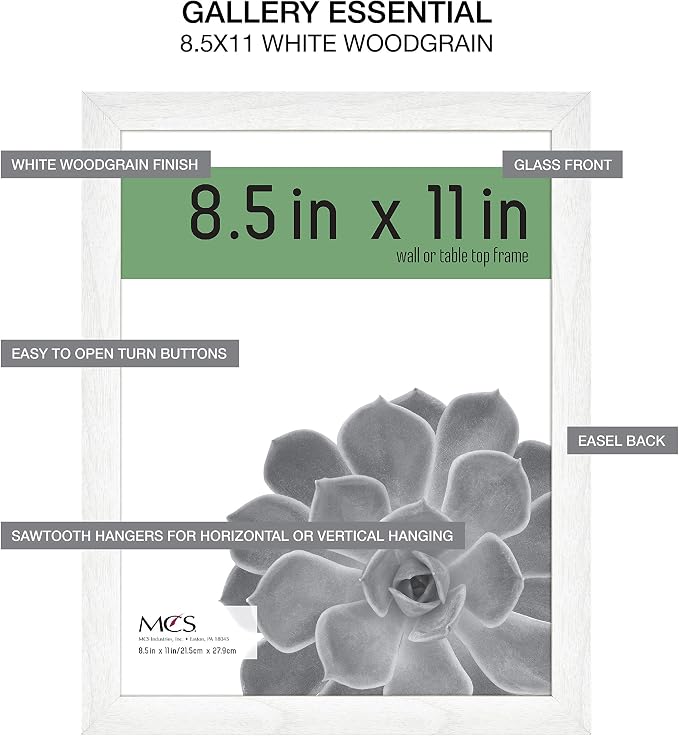 MCS Gallery Essential 8.5x11 Diploma Frame Set for Gallery Wall, White Picture Frame for Documents, Awards & Certificates (2-Pack)