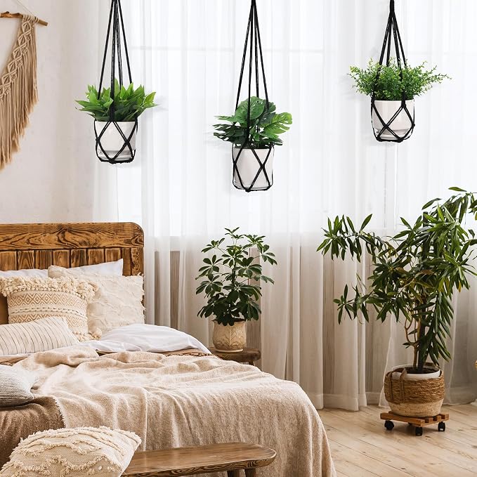 YIBOT Black Macrame Plant Hanger Indoor Hanging Planter Basket