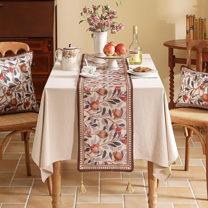 Patdrea Designer French Vintage Linen Table Runner,12"X118" | Elegant Tablerunner 118 Inches Long,Floral Pattern,Thanksgiving Dining Table Decor for Living Room Banquet