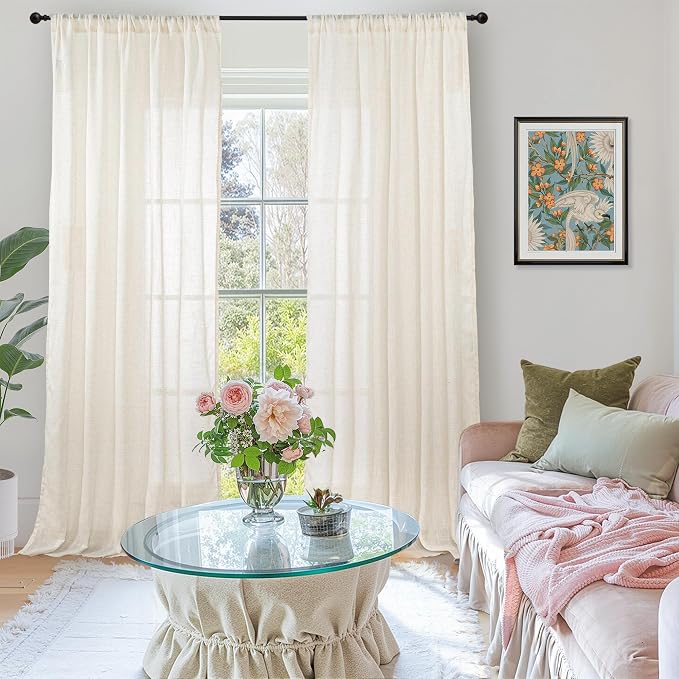 BGment Ivory Linen Curtains 84 Inches Long 2 Panels Set for Living Room | Semi Sheer Light Filtering Drapes with Rod Pocket Textured Lightweight Window Treatments for Dining Bedroom, 52 X 84 Inch