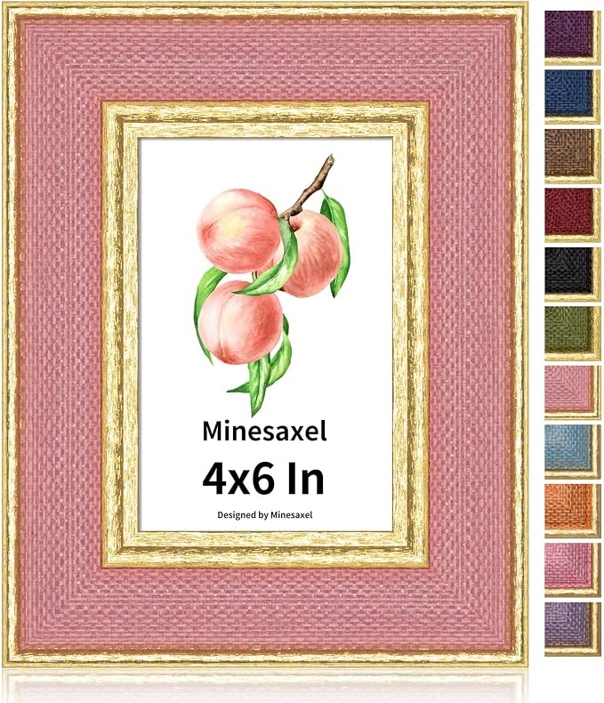 4x6 Picture Frame - Blush Pink Fabric & Vintage Gold Border HD Real Glass with Easel for Tabletop/Wall (Family Photos, Bedroom Decor 1 Pack)