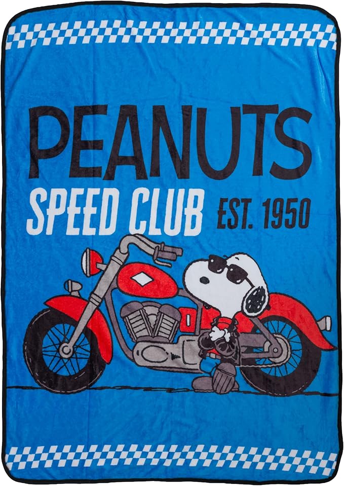 Silver Buffalo Peanuts Snoopy Speed Club Est, Fleece Throw Blanket, 45x60in | 1950, Soft and Cozy, 185 GSM