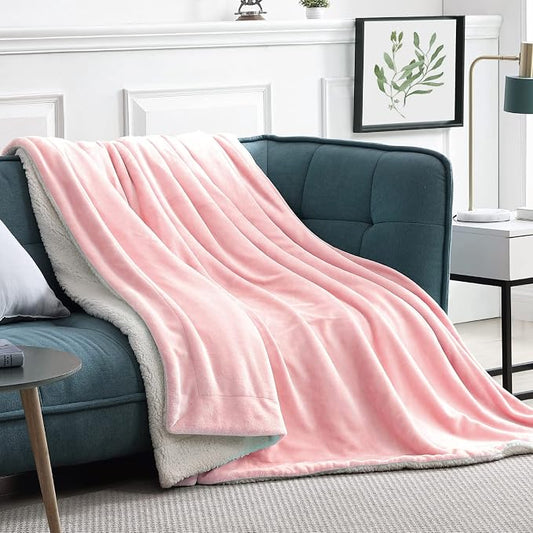 Walensee Sherpa Fleece Blanket (Twin Size 60”x80” Pink) Plush Throw Fuzzy Super Soft Reversible Microfiber Flannel Blankets for Couch, Bed, Sofa Ultra Luxurious Warm and Cozy for All Seasons