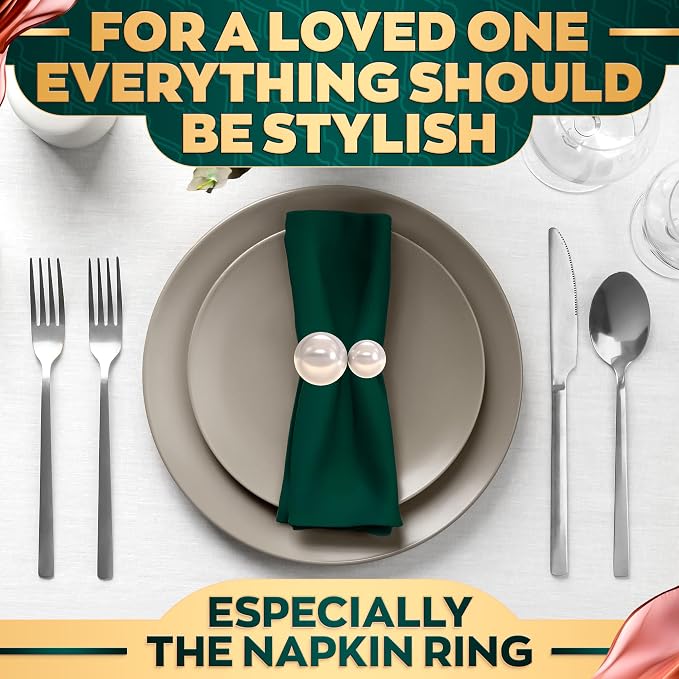 Pearl Napkin Rings Set of 12, Gold Metal Holders for Dining Tables | Faux Pearl Holders Dress Up Dining, Wedding, and Party Tables - Each Ring Slides On to Fit Rolled or Folded Napkins Neatly