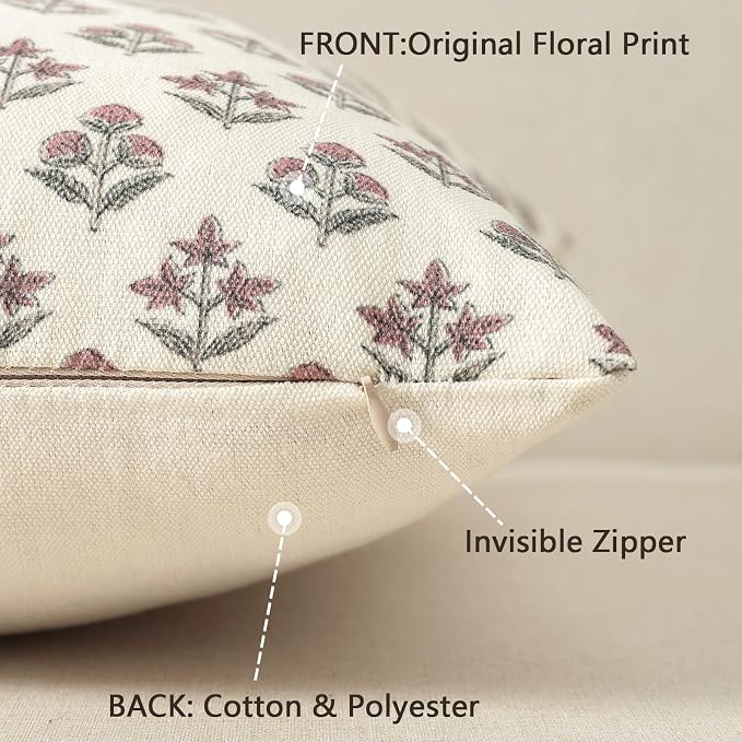 YCOLL Farmhouse Floral Pillow Covers 20x20 Set of 2, Rustic Country Decorative Cushion Covers Vintage Throw Pillow Covers for Sofa Couch Bed Living Room Home Decor, Withered Rose
