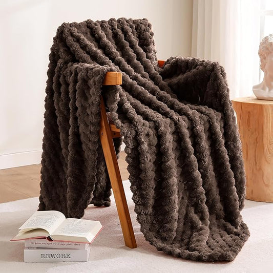 Excervent Big 3D Clouds Stylish Blanket for Bed, 60x80 Inches, Brown | Big Decorative Fuzzy Flannel Fleece Throw Blanket for Sofa Bed Couch, Super Soft Cozy, Suitable for All Seasons