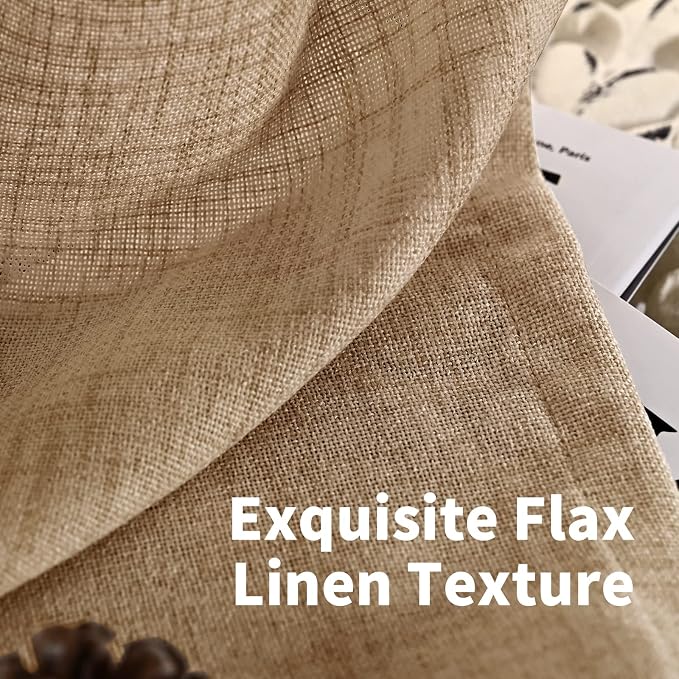 YoungsTex Burlap Toffee Curtains 68 Inch Length for Living Room, Linen Sheer Drapes Taupe Netural with Bronze Grommet Privacy for Bedroom Rustic Farmhouse, 52 x 68 Inch, 2 Panels