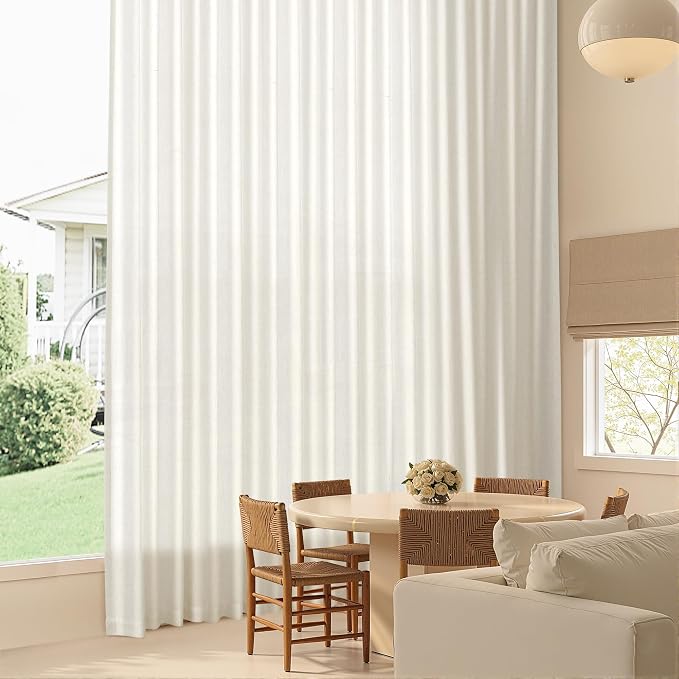 Extra Long Linen Curtains 126 Inches for Living Room Back Tab Sheer High Floor to Ceiling Light Filtering Curtain Boho Farmhouse Window Drapes for Bedroom 2 Panels Cream Ivory Beige Natural