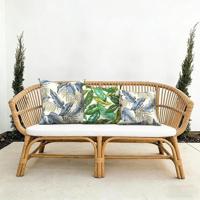 Outdoor Pillow Covers 16x16 Inch Set of 2 Waterproof Decorative Throw Pillow Covers Patio Pillow Cases for Patio Furniture Garden Couch Farmhouse,Lush Palm Blue