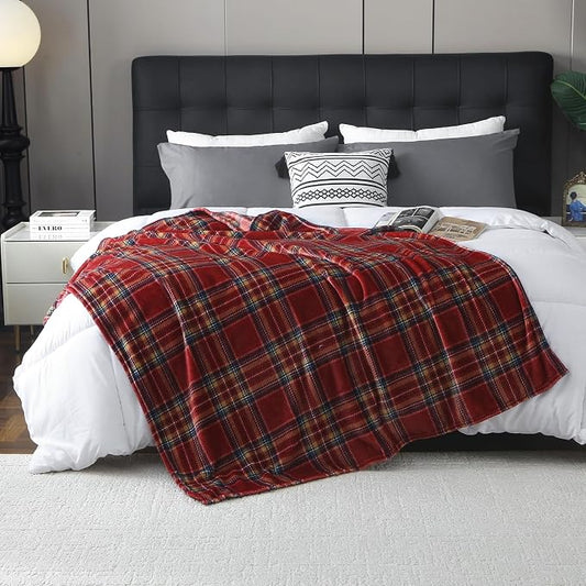MERRYLIFE Dark Red Plaid Throw Blanket for Couch Bed Sofa Twin Size 60" 90" | Grid Pattern, Ultra-Plush Soft, Decorative Colorful Travel Blanket, farmhouse, Home Gift Use, Machine Wash