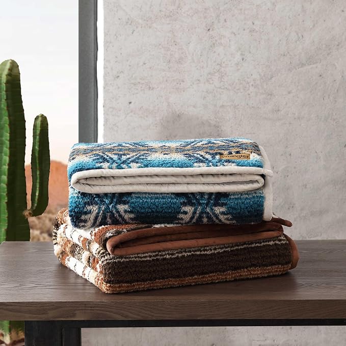 Wrangler - Faux Shearling Throw Blanket 50x60, Ultra Soft Reversible Plush Blanket for Couch, Western Style Room Decor, Cozy Throw for Sofa or Bed (Coyote Sands)