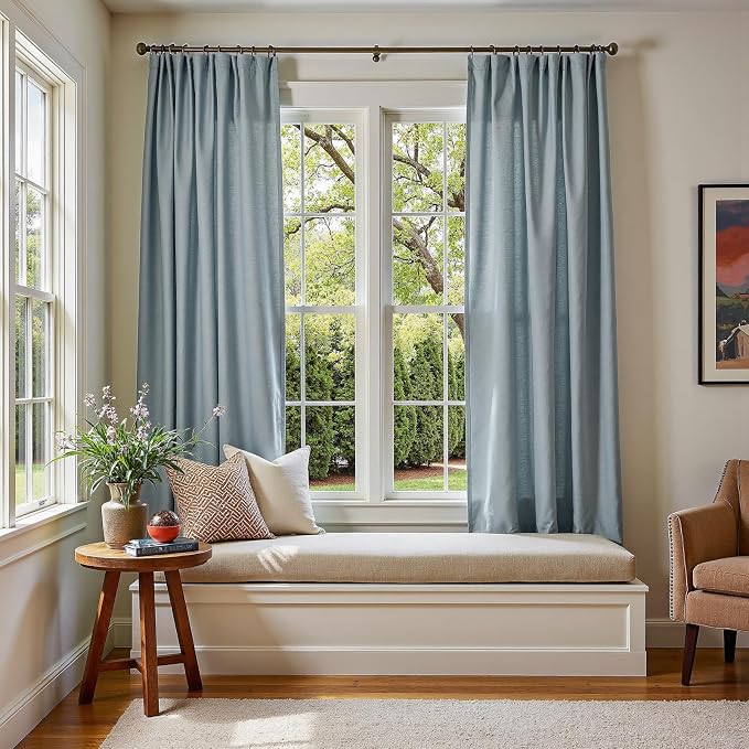 jinchan Custom Size Curtain Blue Linen Blend Curtain 1 Panel for Bedroom Living Room, Light Filtering Farmhouse Drape with Rod Pocket Back Tab (Blue)