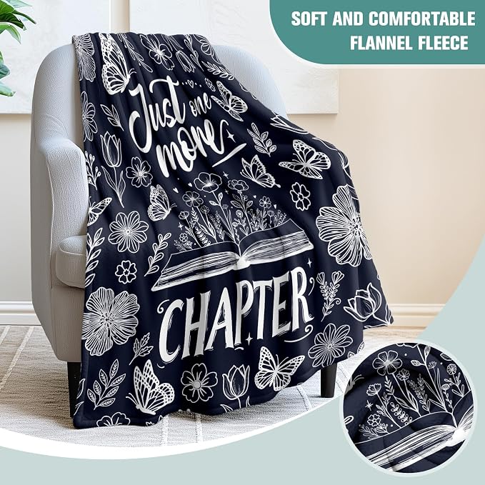 Jekeno Book Gifts Blanket Just One More Chapter Butterflies Throw Blanket | 60x80 Inch Flannel Book Floral Blanket Gifts For Christmas Birthday Women Bookworms Readers Librarians