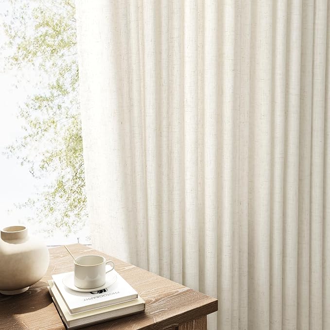 100 Inch Wide Natural Linen Curtains 108 Inches Long for Living Room Farmhouse Boho Sliding Glass Door Light Filtering Privacy Back Tab Rod Pocket Extra Wide Curtain 100W x 108L 2 Panels