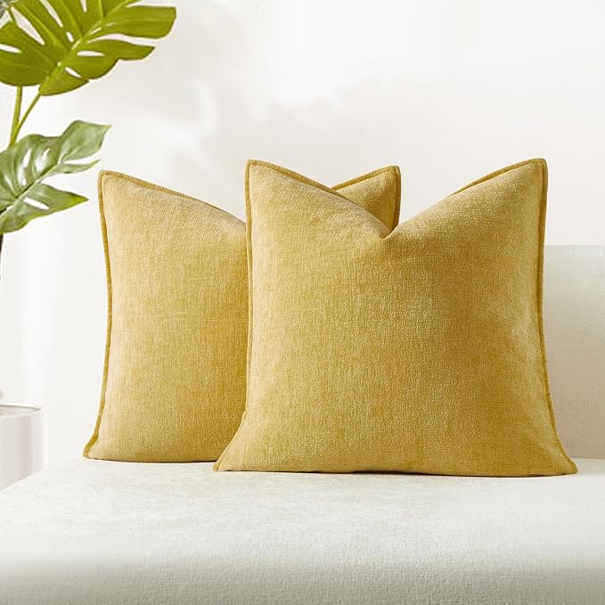 JUSPURBET 26x26 Chenille Decorative Throw Pillow Covers Set of 2,Yellow | Cozy Soft Cushion Covers Case with Hidden Zipper for Couch Sofa Bed Home Decor Living Room