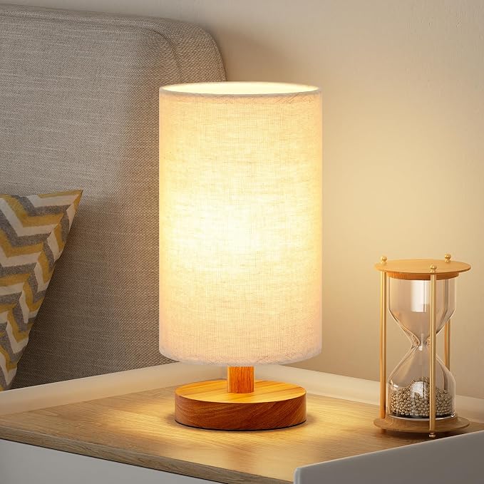 Fenmzee Small Table Lamps (Beige Shade - Walnut Base, 9" Inline Control)