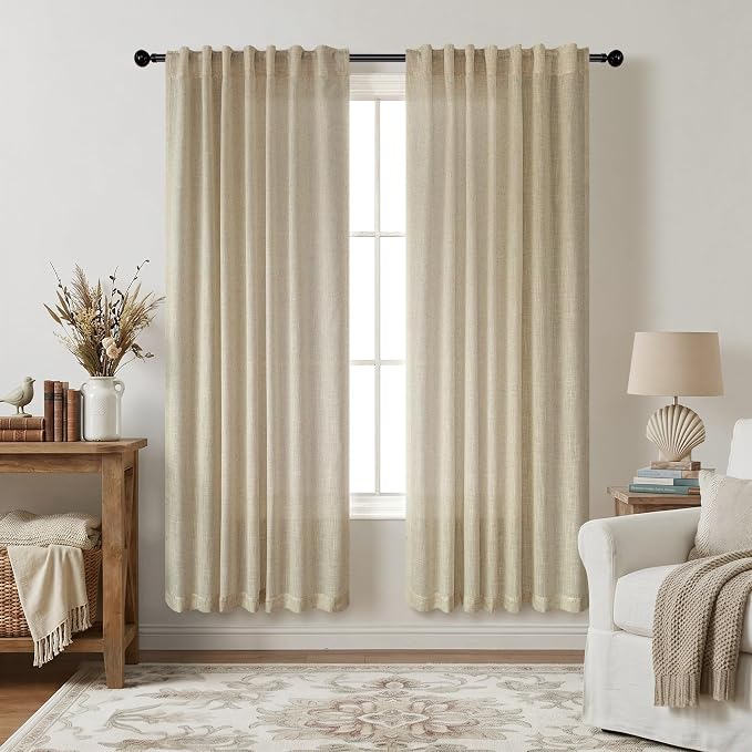 Burlywood Birch Beige Taupe Linen Curtains 63 Inch Length 2 Panels Bedroom Neutral Rustic Semi Sheer Short Living Room Drape Light Filtering Privacy Window Curtain for Cabin Back Tab 52 x 63 Inch Long