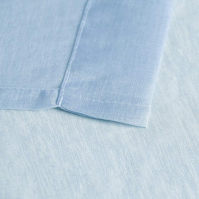 DWCN Sky Blue Faux Linen Sheer Curtains - Grommet Voile Semi Window Curtain Drapes for Bedroom Living Room 52 x 90 inches Long, Set of 2