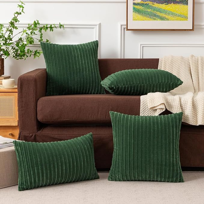 Kevin Textile Striped Corduroy 12”x20” Pillow Covers 2 Pack, Xmas Green