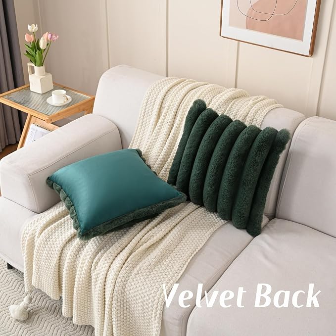 HAUSSY Pack of 2 Pillow Covers 22x22 Inch, Faux Fur Decorative Couch Throw Pillows Soft Striped Plush Cushion Covers Home Decor Cute Furry Pillowcase for Living Room Sofa Bed, Dark Grey (Covers Only)