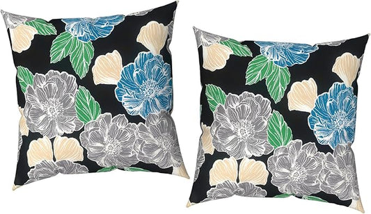 Outdoor Pillow Covers 16x16 Inch Set of 2 Waterproof Decorative Throw Pillow Covers Patio Pillow Cases for Patio Furniture Garden Couch Farmhouse,Peony Garden