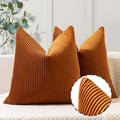 YCOLL Burnt Orange Pillow Covers 22x22 Set of 2 Velvet Striped Pattern - Soft Throw Pillows for Home Decor, Luxury Decorative Pillow Covers for Couch, Bed,Living Room