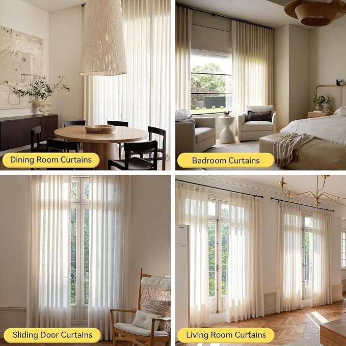 Liz Sheer Pinch Pleated Linen Curtains 90 Inches Long - Light Filtering Pleat Curtains for Living Room,Window Curtains for Bedroom, Luxury Pinch Pleated Drapes with Hooks, Natural, 2 Panels Set