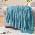 BEDELITE 3D Ribbed Washed Blue Fleece Throw Blanket for Couch, 50x60 Inch | Soft Warm Decorative Fluffy Blanket, Cozy Plush Lightweight Fuzzy Throw Blanket for Bed Sofa Home Room Decor, Gift for Women