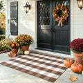 LEEVAN Fall Buffalo Plaid Outdoor Rugs 3x5, Brown and White Porch Rug | Washable Woven Welcome Layered Modern Farmhouse Checkered Entryway Door Mat for Kitchen Bathroom Fall Front Door